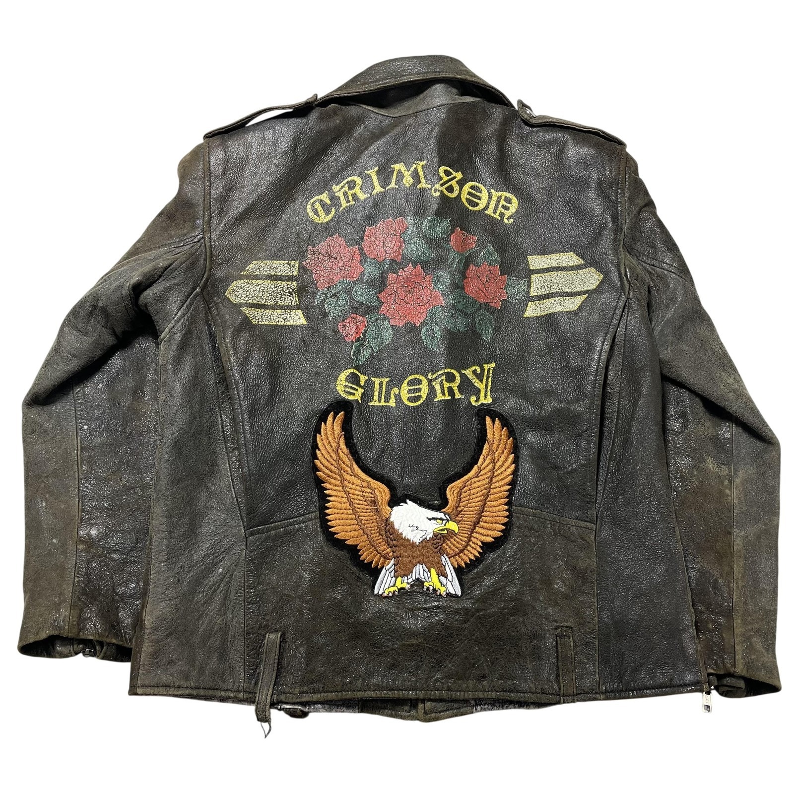 Vintage Biker Jacket Mens Medium Brown Leather Motorcycle Crimzon Glory Eagle